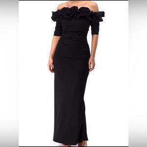 Xscape Black Ruffle Maxi Dress